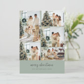 Minimal Merry Christmas Script Photo Collage Sage シーズンカード (スタンド正面)