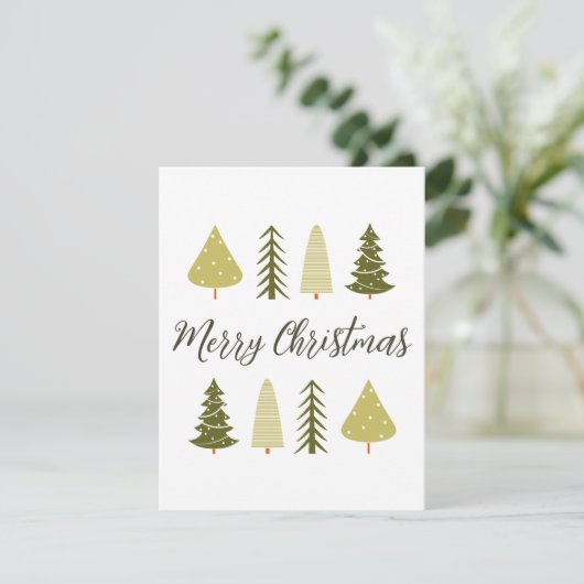 Minimal Merry Christmas Tree Greenery シーズンカード (スタンド正面)