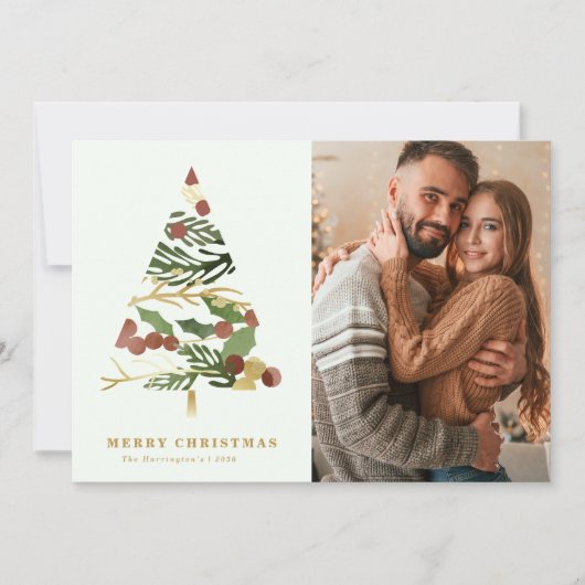 Minimal Merry Christmas Tree Photo Holiday Card シーズンカード (正面)