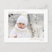 Minimal Merry Christmas White Gold Photo シーズンポストカード (正面)