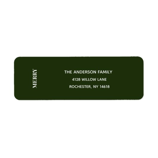 Minimal MERRY | Forest Green Holiday Address Label ラベル (正面)