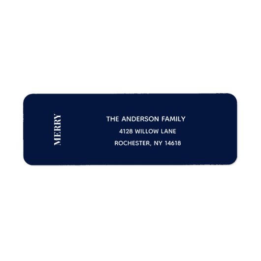 Minimal MERRY | Navy Blue Holiday Address Label ラベル (正面)