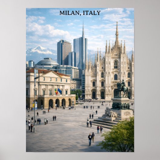 Minimal Milan Italy City View Landmarks ポスター (正面)
