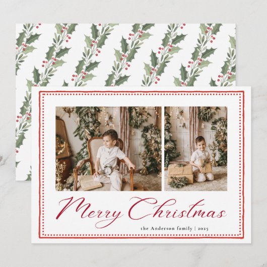 Minimal Minimalist Script Merry Christmas Photo シーズンカード (正面/裏面)