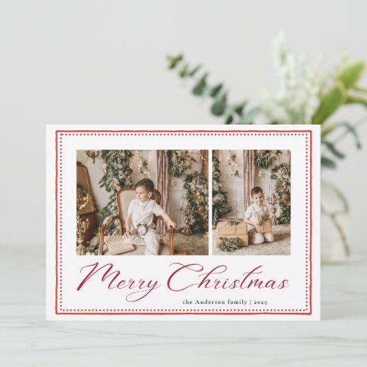 Minimal Minimalist Script Merry Christmas Photo シーズンカード (スタンド正面)