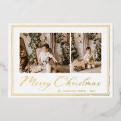 Minimal Minimalist Script Merry Christmas Photo 箔シーズンカード (正面)