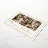 Minimal Minimalist Script Merry Christmas Photo 箔シーズンカード (回転した状態)