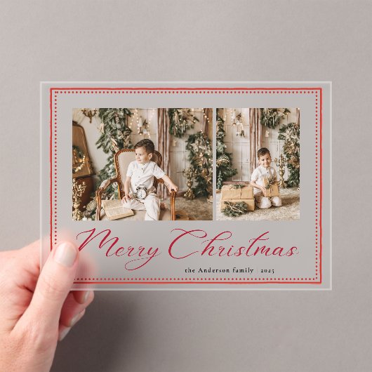 Minimal Minimalist Script  Photo Christmas Card アクリル招待状 (インサイチュ (ポータブル))