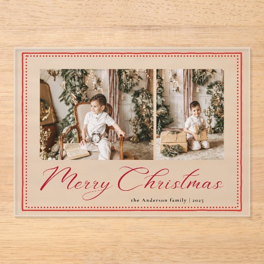 Minimal Minimalist Script  Photo Christmas Card アクリル招待状 (正面)