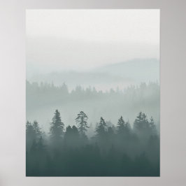 Minimal Misty Forest Wall Art ポスター