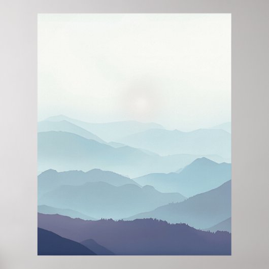 Minimal Misty Mountain Wall Art Print ポスター (正面)