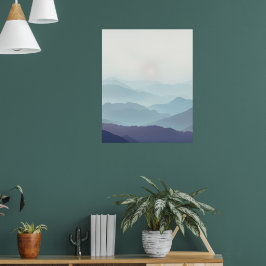 Minimal Misty Mountain Wall Art Print ポスター