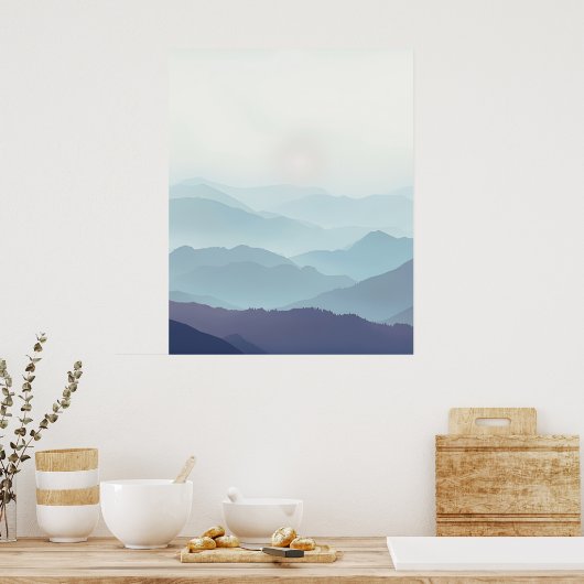 Minimal Misty Mountain Wall Art Print ポスター (キッチン)