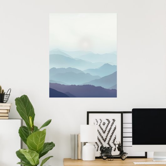 Minimal Misty Mountain Wall Art Print ポスター (ホームオフィス)