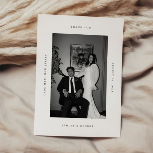 Minimal Modern 2-Photo Wedding Black & White サンキューカード