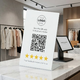 Minimal Modern 5-Star Business Review QR Code 台座サイン