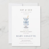 Minimal Modern A Tini One Blue Boy Sip & See 招待状 (正面)