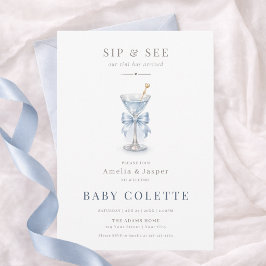 Minimal Modern A Tini One Blue Boy Sip & See 招待状