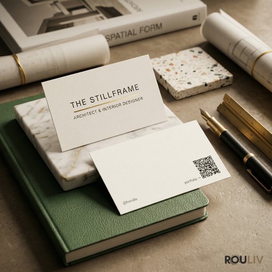 Minimal Modern Architect | QR Code Warm White 名刺