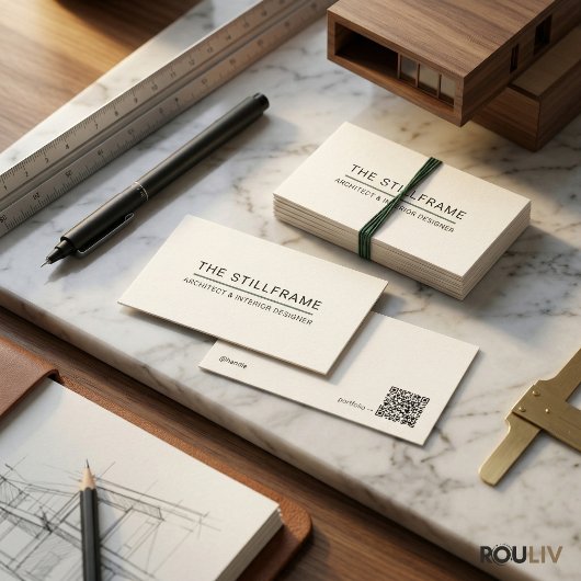 Minimal Modern Architect | QR Code Warm White 名刺