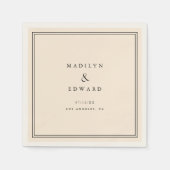 Minimal Modern Beige Bride Groom Names Wedding スタンダードカクテルナプキン (正面)