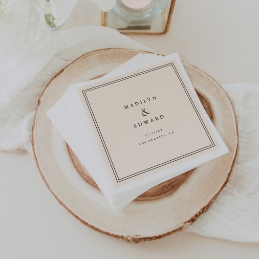 Minimal Modern Beige Bride Groom Names Wedding スタンダードカクテルナプキン