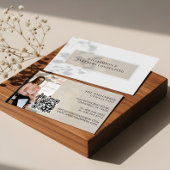 Minimal Modern Beige Stone texture Photo QR Code 名刺