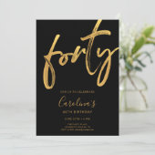 Minimal Modern Black & Gold 40th Birthday 招待状 (スタンド正面)