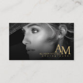 Minimal Modern Black Gold Photo QR Photography 名刺 (正面)