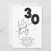 Minimal Modern Black White 30th Birthday 招待状 (正面)