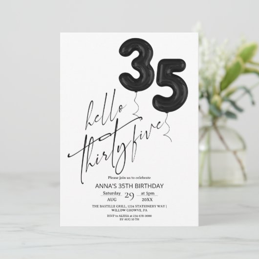 Minimal Modern Black White 35th Birthday 招待状 (スタンド正面)