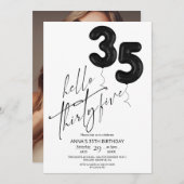 Minimal Modern Black White 35th Birthday 招待状 (正面/裏面)