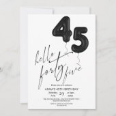 Minimal Modern Black White 45th Birthday 招待状 (正面)