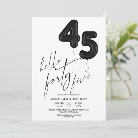 Minimal Modern Black White 45th Birthday 招待状 (スタンド正面)