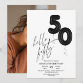 Minimal Modern Black White 50th Birthday 招待状 (正面/裏面)