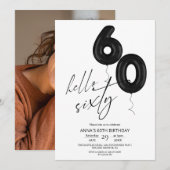 Minimal Modern Black White 60th Birthday  招待状 (正面/裏面)