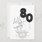 Minimal Modern Black White 80th Birthday 招待状 (正面)