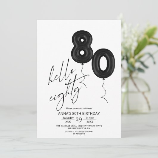 Minimal Modern Black White 80th Birthday 招待状 (スタンド正面)