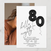 Minimal Modern Black White 80th Birthday 招待状 (正面/裏面)