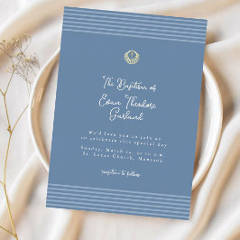 Minimal modern blue baptism Foil Invitation 箔招待状
