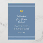 Minimal modern blue baptism Foil Invitation 箔招待状 (正面)