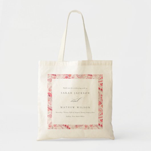 Minimal Modern Blush Paisley Typography Wedding トートバッグ (正面)