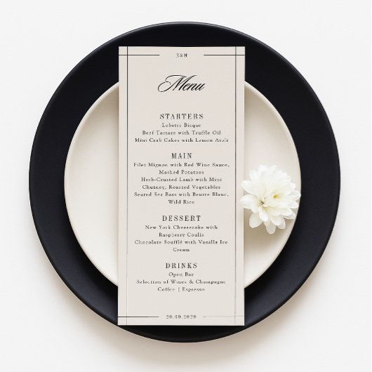 Minimal modern border elegant wedding menu メニュー