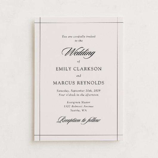 Minimal modern border ivory wedding invitation 招待状
