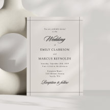 Minimal modern border ivory wedding invitation