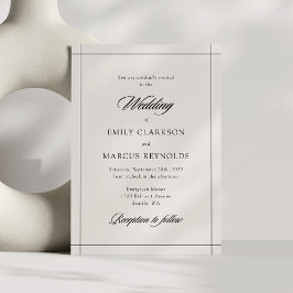Minimal modern border ivory wedding invitation 招待状