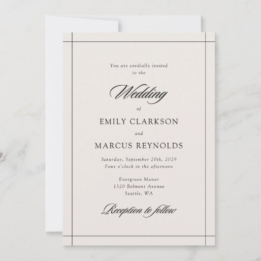 Minimal modern border ivory wedding invitation 招待状 (正面)