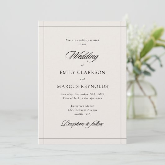 Minimal modern border ivory wedding invitation 招待状 (スタンド正面)