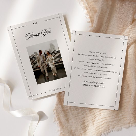 Minimal modern border photo wedding thank you card 招待状