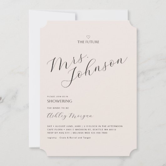 Minimal Modern Bridal Shower | The Future Mrs. 招待状 (正面)